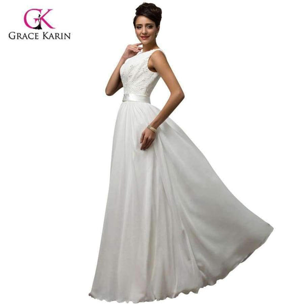 Planet Gates 2 White Wedding Dresses 2018 Grace Karin Chiffon Low back Cheap vestido de noiva lace Long Bridal Wedding Gown 7560