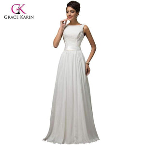 Planet Gates 2 White Wedding Dresses 2018 Grace Karin Chiffon Low back Cheap vestido de noiva lace Long Bridal Wedding Gown 7560