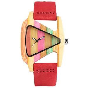 Planet Gates 2 Wood Watch Creative Triangle Shape Dial Hour Clock Women Quartz Leather Bracelet Watch Women's Wrist Reloj Mujer
