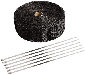 Planet Gates 2" x 50' 5cm*5m/10m/15m Black/Titanium/White Exhaust Heat Wrap Roll for Motorcycle Fiberglass Shield Tape with Stainless Ties