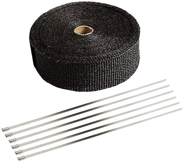 Planet Gates 2" x 50' 5cm*5m/10m/15m Black/Titanium/White Exhaust Heat Wrap Roll for Motorcycle Fiberglass Shield Tape with Stainless Ties