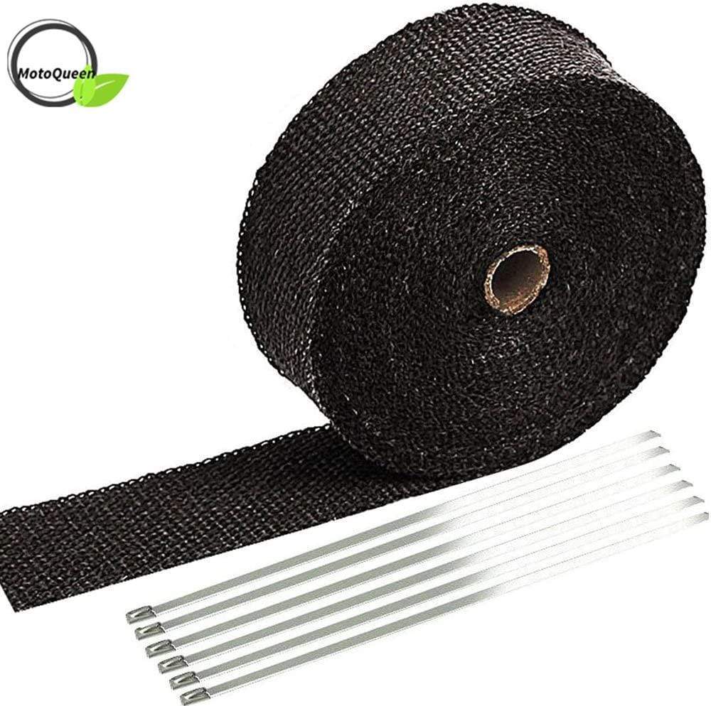 Planet Gates 2" x 50' 5cm*5m/10m/15m Black/Titanium/White Exhaust Heat Wrap Roll for Motorcycle Fiberglass Shield Tape with Stainless Ties
