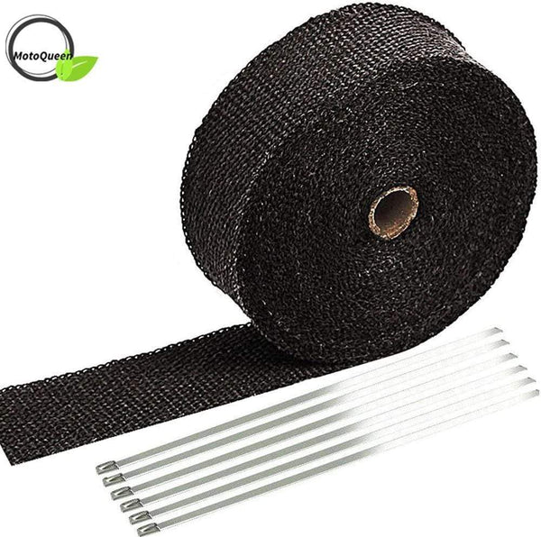 Planet Gates 2" x 50' 5cm*5m/10m/15m Black/Titanium/White Exhaust Heat Wrap Roll for Motorcycle Fiberglass Shield Tape with Stainless Ties