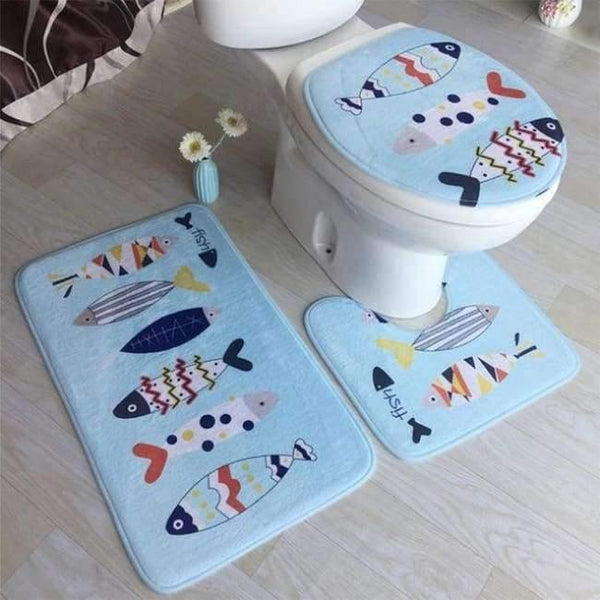 Planet Gates 20 3Pcs/set Bathroom Mat Set Toilet Rug Ocean World Flannel Anti Slip Bath Mat Rugs Home Decor Bathroom Products