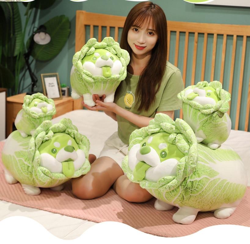 Planet Gates 20-50cm Cute Japanese Vegetable Dog Plush Toys Creative Chinese Cabbage Shiba Inu Pillow Stuffed Animal Sofa Cushion Baby Gifts