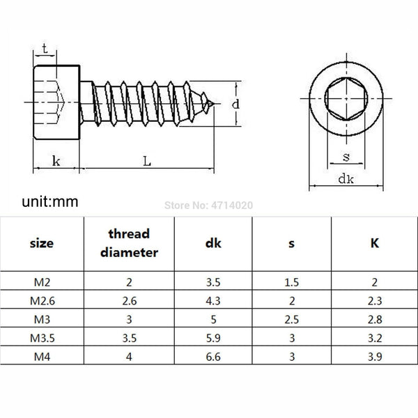 20/50pcs M2 M2.6 M3 M3.5 M4 304 A2-70 stainless steel Allen Hex Hexagon Socket Cap Head Self-tapping Screw Furniture Wood Screw