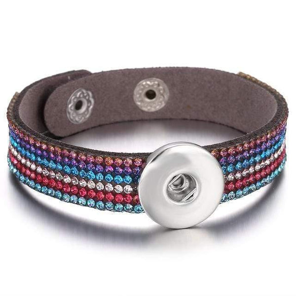 Planet Gates 20 Jewelry Rhinestone Leopard Leather 18mm Snap Button Bracelet Couple Punk Leather Bracelet Armband Snap Jewelry