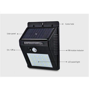 GUGI Solar Charger LED Solar Light Motion Sensor Outdoor Lighting 20LEDS Mini Solar Wall Lamp LED lights For Garden fence light