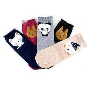 Planet Gates 20 / One Size 10PCS=5Pairs/lot Lovely Cartoon Women Horse Bear Rabbit Animal Socks Cotton Sox Women Girls Lady Female Socks Warm Candy Color