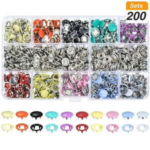 Planet Gates 200 Sets 9.5/10mm 100/200Sets Metal Clothes Sewing Buttons Prong Ring Press Studs Snap Fasteners + Clip Pliers Sewing accessories DIY