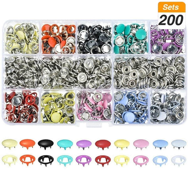 Planet Gates 200 Sets 9.5/10mm 100/200Sets Metal Clothes Sewing Buttons Prong Ring Press Studs Snap Fasteners + Clip Pliers Sewing accessories DIY