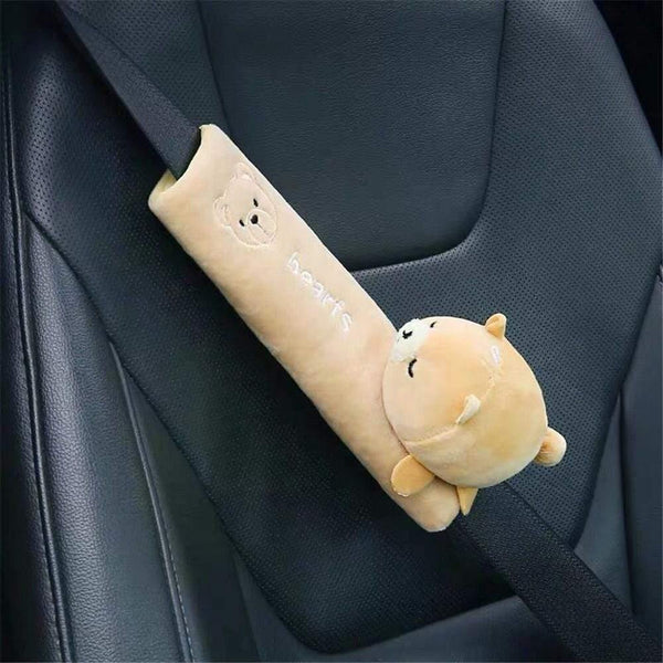 Planet Gates 200000488 - Funda para cinturón de seguridad de coche, diseño de oso beige, con correa para el hombro, cojín para arnés, protector de hombro para cinturón de seguridad, cojín de soporte para el cuello para coche