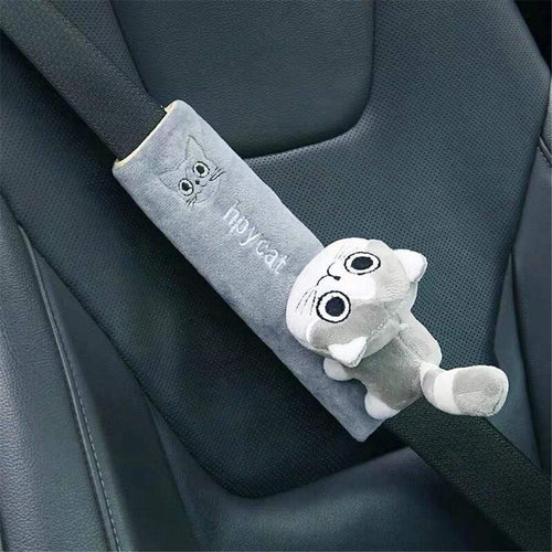 Funda para cinturón de seguridad de coche Planet Gates 200000488 con diseño de gato gris, cojín para arnés de hombro, protector de hombro para cinturón de seguridad, cojín de soporte para el cuello para coche