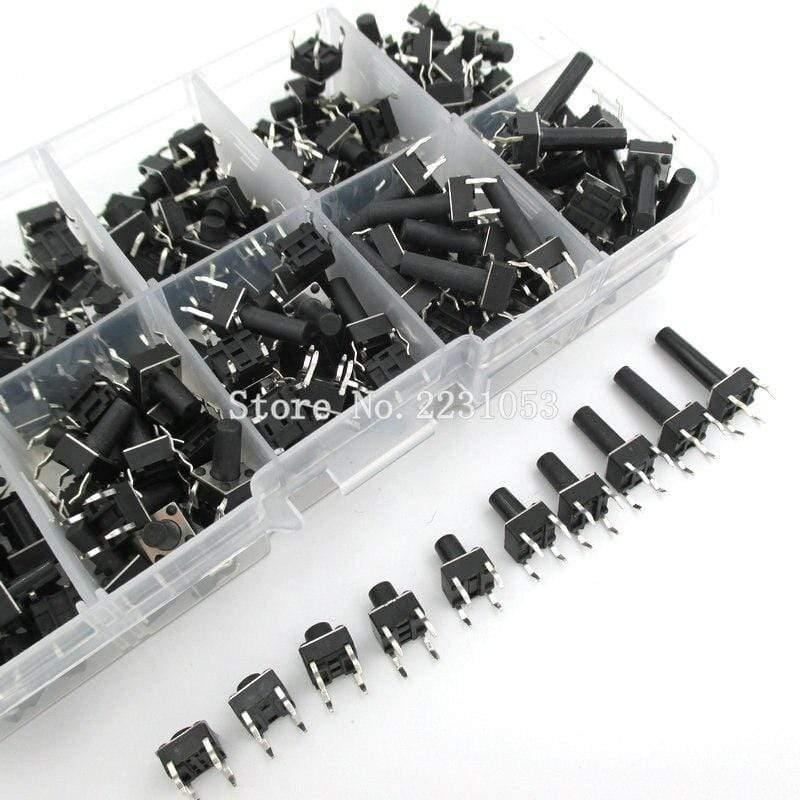 Planet Gates 200001056 10 Models 200pcs 6*6 Tact Switch Tactile Push Button Switch Kit, Height: 4.3MM~13MM DIP 4P Micro Switch 6x6 Key Switch