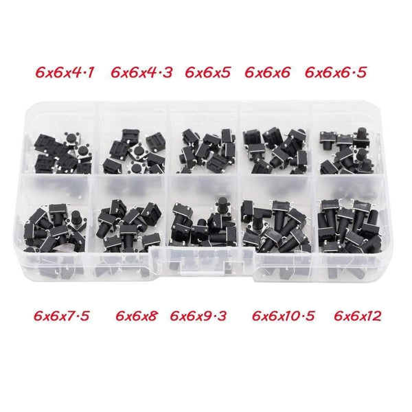 Planet Gates 200001056 100 PCS Box Of Tact Switch 4-legged Vertical / Patch 6*6*4.1/4.3/5/6/6.5/7.5/8/9.3/10.5/12mm Micro Push Button Switch Key Switch