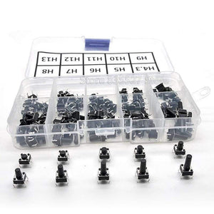 Planet Gates 200001056 100pcs / 10 Models 6*6 Light Micro Touch Switch Sets Push Button Switch Kit , Height: 4.3MM - 13MM DIP 4Pin 6x6 Keys Tact ON/OFF
