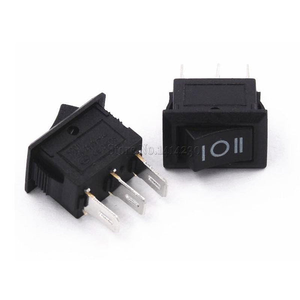 Planet Gates 200001056 10PCS 3 Pin 3A 250V 10*15mm Black Button Rocker Switch ON OFF ON AC 10X15 Mini Rocker Power Switches