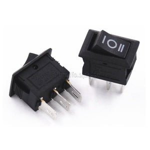 Planet Gates 200001056 10PCS 3 Pin 3A 250V 10*15mm Black Button Rocker Switch ON OFF ON AC 10X15 Mini Rocker Power Switches