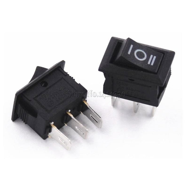 Planet Gates 200001056 10PCS 3 Pin 3A 250V 10*15mm Black Button Rocker Switch ON OFF ON AC 10X15 Mini Rocker Power Switches
