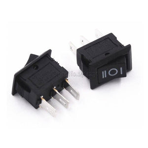 Planet Gates 200001056 10PCS 3 Pin 3A 250V 10*15mm Black Button Rocker Switch ON OFF ON AC 10X15 Mini Rocker Power Switches