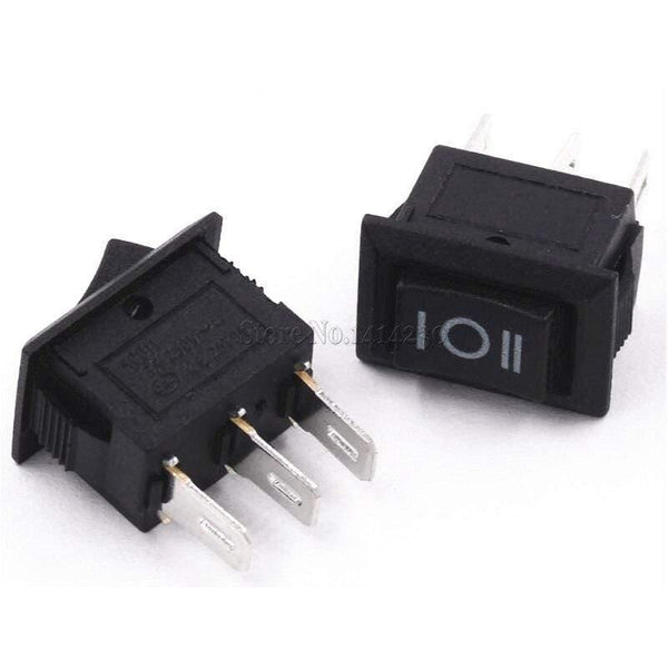 Planet Gates 200001056 10PCS 3 Pin 3A 250V 10*15mm Black Button Rocker Switch ON OFF ON AC 10X15 Mini Rocker Power Switches