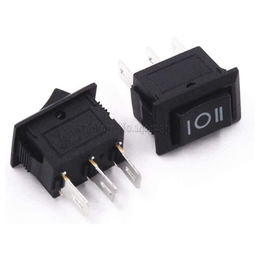 Planet Gates 200001056 10PCS 3 Pin 3A 250V 10*15mm Black Button Rocker Switch ON OFF ON AC 10X15 Mini Rocker Power Switches