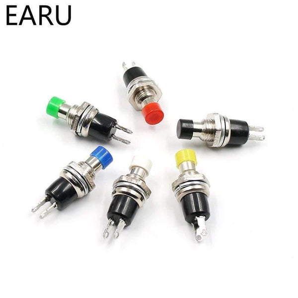 Planet Gates 200001056 10Pcs Mini Micro DIY 7mm Thread 2 Pins Momentary Push Button Switch Red Black White Blue Yellow Green Lockless Self-rest ON/OFF