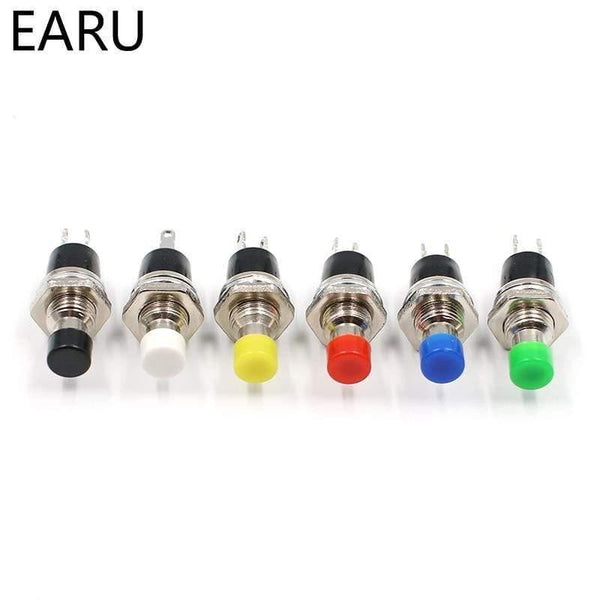 Planet Gates 200001056 10Pcs Mini Micro DIY 7mm Thread 2 Pins Momentary Push Button Switch Red Black White Blue Yellow Green Lockless Self-rest ON/OFF