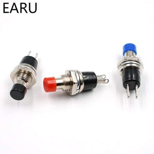 Planet Gates 200001056 10Pcs Mini Micro DIY 7mm Thread 2 Pins Momentary Push Button Switch Red Black White Blue Yellow Green Lockless Self-rest ON/OFF