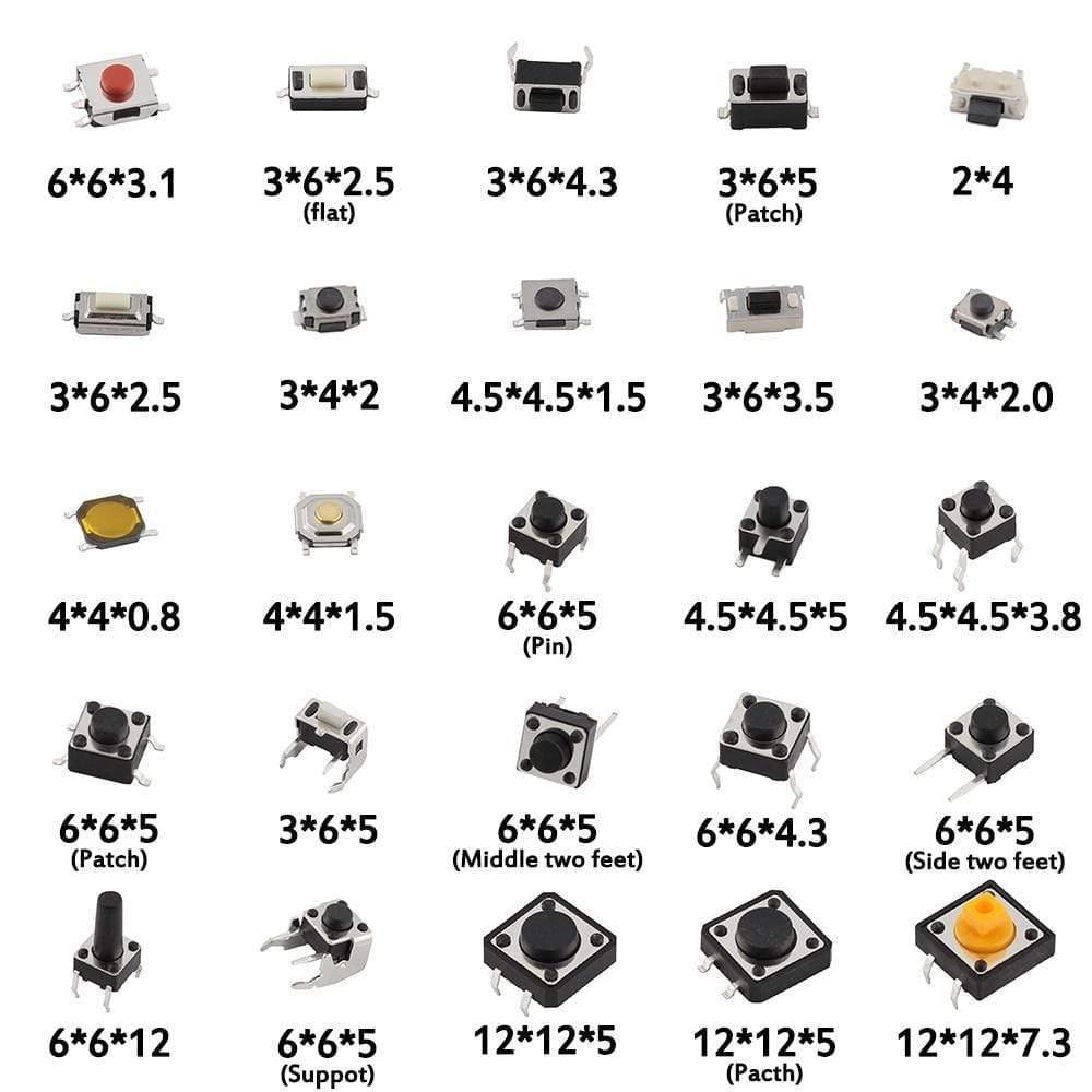 Planet Gates 200001056 125pcs/lot Touch Switch/Micro Switch /push Buttons Switches 25 Types Assorted Kit 2*4/3*6/4*4/6*6 For DIY Tool Package