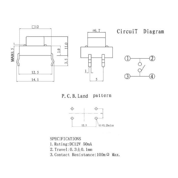 Planet Gates 200001056 12x12mm Panel PCB Momentary Tactile Tact Mini Push Button Switch DIP 4pin 12x12x4.3/5/6/7.3-9 MM 12*12*4.3MM 5MM 6MM 7MM 8MM 9MM