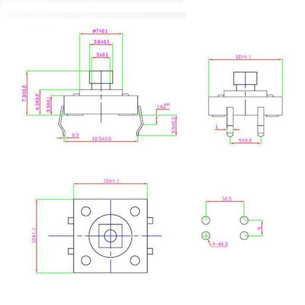 Planet Gates 200001056 12x12mm Panel PCB Momentary Tactile Tact Mini Push Button Switch DIP 4pin 12x12x4.3/5/6/7.3-9 MM 12*12*4.3MM 5MM 6MM 7MM 8MM 9MM