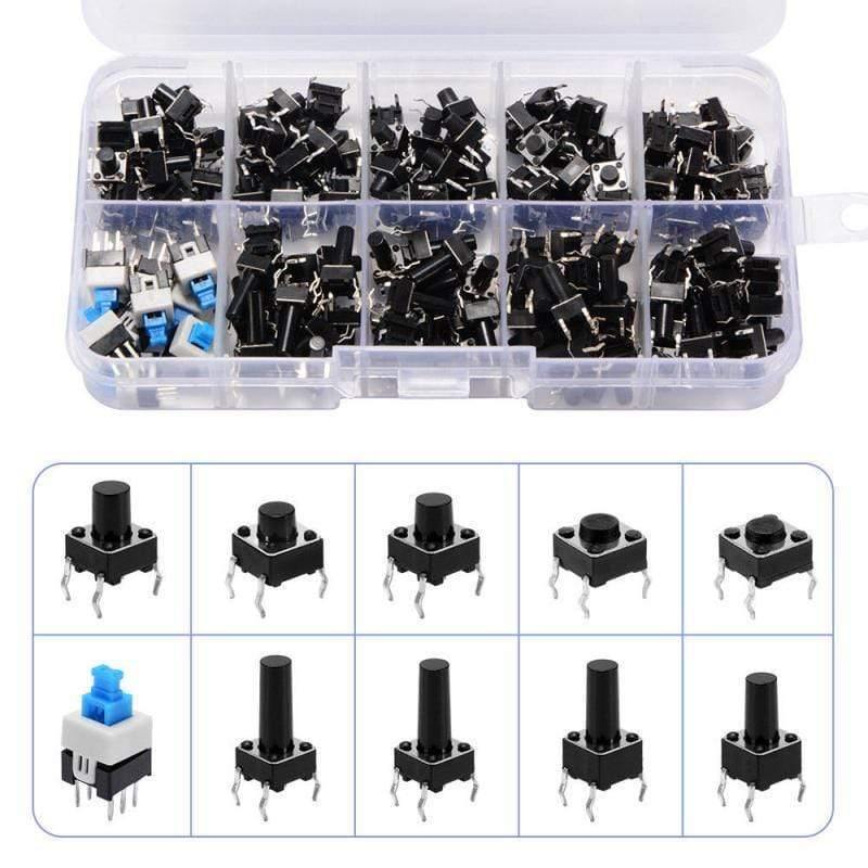Planet Gates 200001056 180PCS 10 Type 6*6 Light Micro Touch Switch Set Push Button Switch Kit  Assortment Set DIY Tool Accessories 6x6 Keys Tact ON/OFF (180pcs)