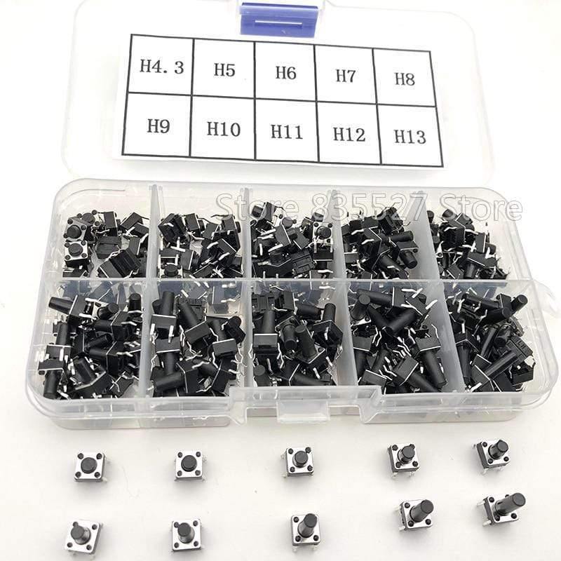 Planet Gates 200001056 200pcs / 10 Models 6*6 Light Micro Touch Switch Sets Push Button Switch Kit , Height: 4.3MM - 13MM DIP 4Pin 6x6 Keys Tact ON/OFF