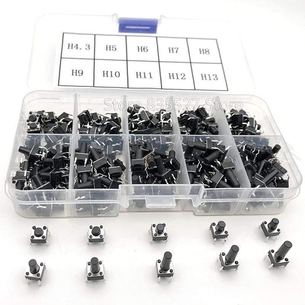 Planet Gates 200001056 200pcs / 10 Models 6*6 Light Micro Touch Switch Sets Push Button Switch Kit , Height: 4.3MM - 13MM DIP 4Pin 6x6 Keys Tact ON/OFF