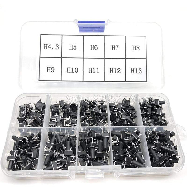 Planet Gates 200001056 200pcs / 10 Models 6*6 Light Micro Touch Switch Sets Push Button Switch Kit , Height: 4.3MM - 13MM DIP 4Pin 6x6 Keys Tact ON/OFF