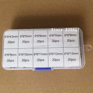 Planet Gates 200001056 200pcs / 10 Models 6*6 Light Micro Touch Switch Sets Push Button Switch Kit , Height: 4.3MM - 13MM DIP 4Pin 6x6 Keys Tact ON/OFF