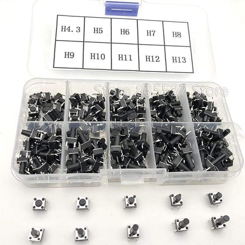 Planet Gates 200001056 200pcs / 10 Models 6*6 Light Micro Touch Switch Sets Push Button Switch Kit , Height: 4.3MM - 13MM DIP 4Pin 6x6 Keys Tact ON/OFF
