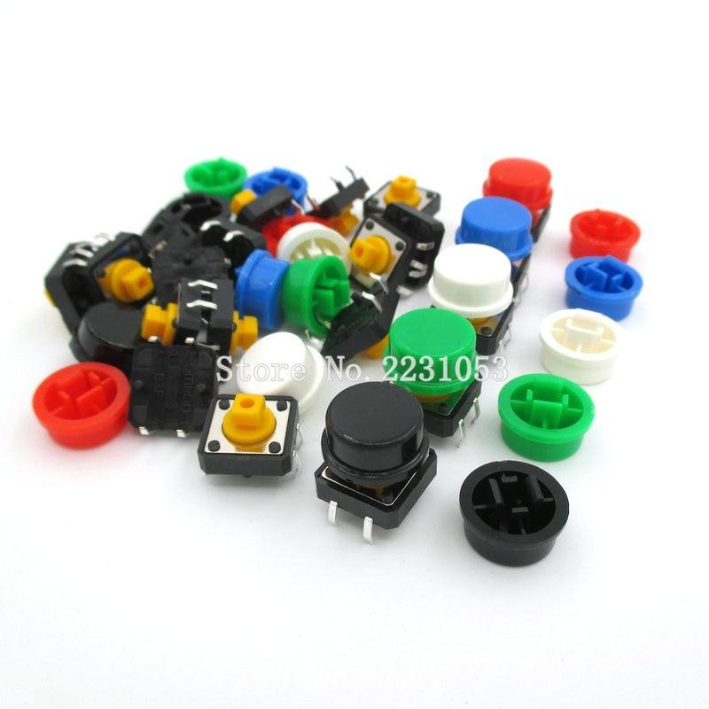 Planet Gates 200001056 20PCS/set Tactile Push Button Switch Momentary 12*12*7.3MM Micro Switch Button + (20PCS 5 Colors Tact Cap)