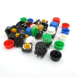 Planet Gates 200001056 20PCS/set Tactile Push Button Switch Momentary 12*12*7.3MM Micro Switch Button + (20PCS 5 Colors Tact Cap)