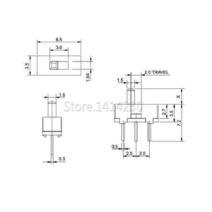 Planet Gates 200001056 20Pcs SS12D00 Interruptor On-off Mini Slide Switch 3pin 1P2T 2 Position High Quality Toggle Switch Handle Length:3MM/4MM/5MM/6MM