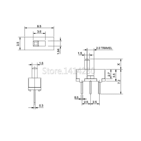 Planet Gates 200001056 20Pcs SS12D00 Interruptor On-off Mini Slide Switch 3pin 1P2T 2 Position High Quality Toggle Switch Handle Length:3MM/4MM/5MM/6MM