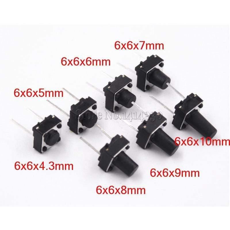 Planet Gates 200001056 20Pcs Tactile Switch Momentary Tact 6x64.3/5/6/7/8/9/10mm 6*6*4.3mm 5mm 6mm 7mm 8mm 9mm 10mm Middle Pin 2pins