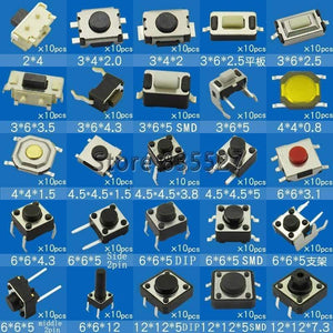 Planet Gates 200001056 25 Kinds - 250pcs  Light Touch Switch Pack Small Key Switch Micro Switch Pack 2*4 3*6 4*4 Push Button 6x6 12*12 2.5 3.5 4.3