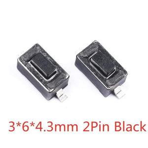 Planet Gates 200001056 3X6X4.3mm 2Pin Black 50PCS Tact Switch Silicone Button Micro Switch 3*4*2mm 3x6x4.3mm 2Pin 3x6x2.5mm 4*4*1.5mm SMD 4 Feet