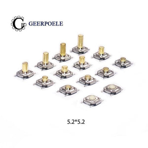 Planet Gates 200001056 5.2*5.2 High 1.5-6.0 Touch Tact Switch 4 PIN Metal SMD Tactile 12V Micro Push Button Switch Copper Feet