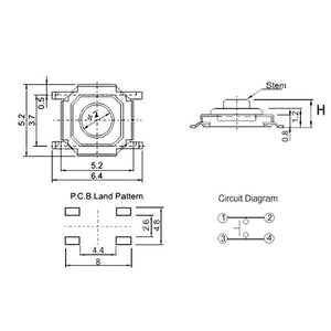 Planet Gates 200001056 5.2*5.2 High 1.5-6.0 Touch Tact Switch 4 PIN Metal SMD Tactile 12V Micro Push Button Switch Copper Feet