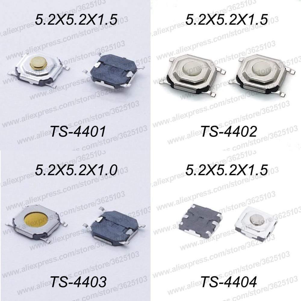 Planet Gates 200001056 50PCS/LOT SMD 4*4*1.5mm (5.2*5.2*1.5mm) Tactile Tact Push Button Micro Switch Momentary Push Button Copper Head/Rubber Head Etc.