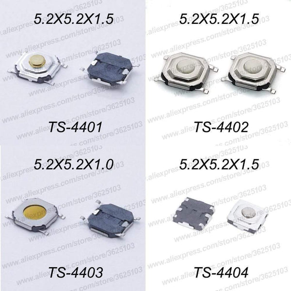 Planet Gates 200001056 50PCS/LOT SMD 4*4*1.5mm (5.2*5.2*1.5mm) Tactile Tact Push Button Micro Switch Momentary Push Button Copper Head/Rubber Head Etc.