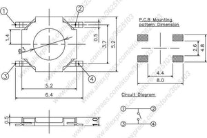 Planet Gates 200001056 50PCS/LOT SMD 4*4*1.5mm (5.2*5.2*1.5mm) Tactile Tact Push Button Micro Switch Momentary Push Button Copper Head/Rubber Head Etc.